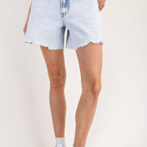 Relaxed Mid Rise Frayed Denim Shorts