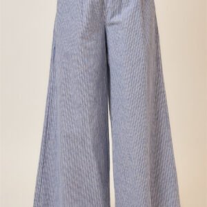 Pinstripe Wide Leg Pants W/Drawstring