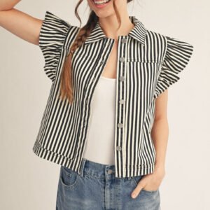 Ruffled Sleeve Stripe Casual Vest