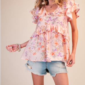 Printed Peach Blossom Tiered Top