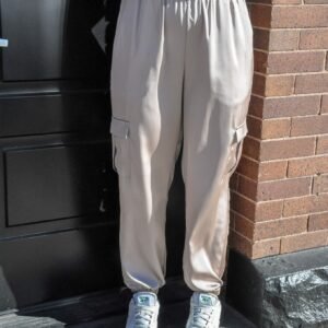 Champagne Satin Cargo Joggers