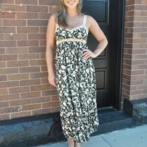 Floral Lace Trim Back Tie Midi Dress